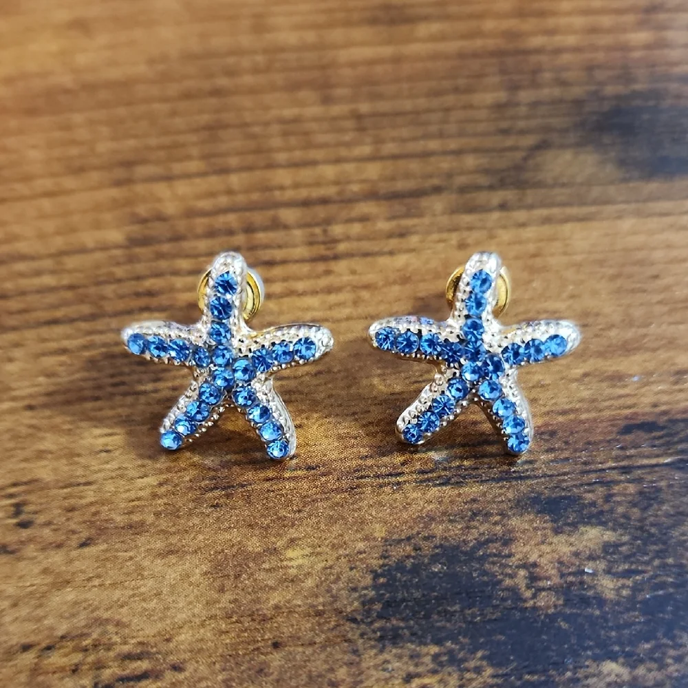 FIRM PRICE Starfish Blue Crystal Earrings Hiqmic 925 Firm Price